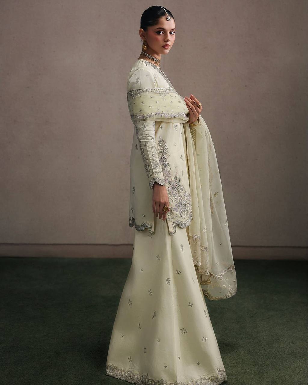 Luxe Pearl Silver Zari Silhouette